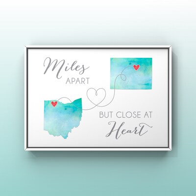 Miles Apart Two State Custom Print, Moving Away Gift, Long Distance Friendship, Personalized Gift For Family and Friends, Going to College - image5